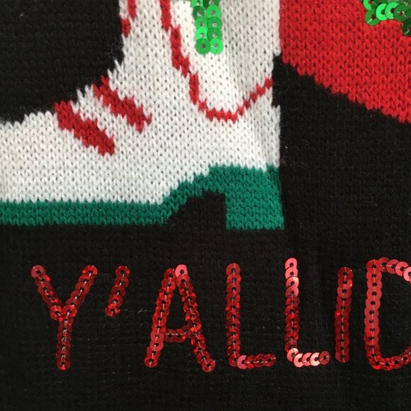 NWT EYESHADOW XMas HAPPY Y'ALLDAYS Sequin Country Cowboy Christmas Knit Overalls - Picture 7 of 15